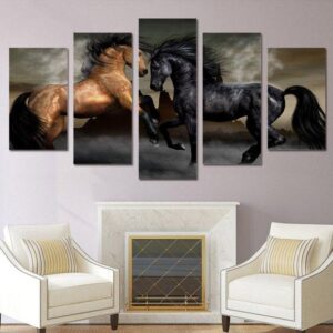 Standoff Horses - Animal 5 Panel Canvas Art Wall Decor