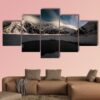 Star Trails And Small Lake With Snow Peaks - Nature 5 Panel Canvas Art Wall Decor