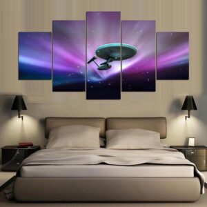 Star Trek In Blazing Night Sky - Movie 5 Panel Canvas Art Wall Decor