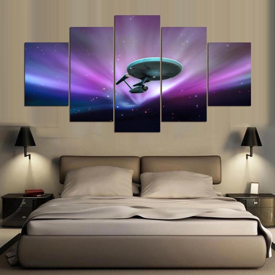 Star Trek In Blazing Night Sky - Movie 5 Panel Canvas Art Wall Decor Star Trek In Blazing Night Sky - Movie 5 Panel Canvas Art Wall Decor
