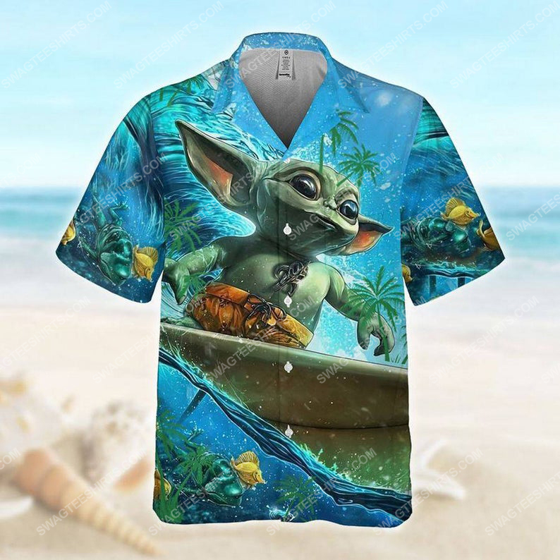 Star Wars Baby Yoda Surfing Summer Vacation Hawaiian Shirt Star Wars Baby Yoda Surfing Summer Vacation Hawaiian Shirt