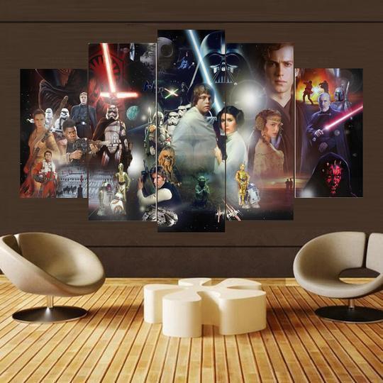 Star Wars Character Collage Movie - 5 Panel Canvas Art Wall Decor Star Wars Character Collage Movie - 5 Panel Canvas Art Wall Decor