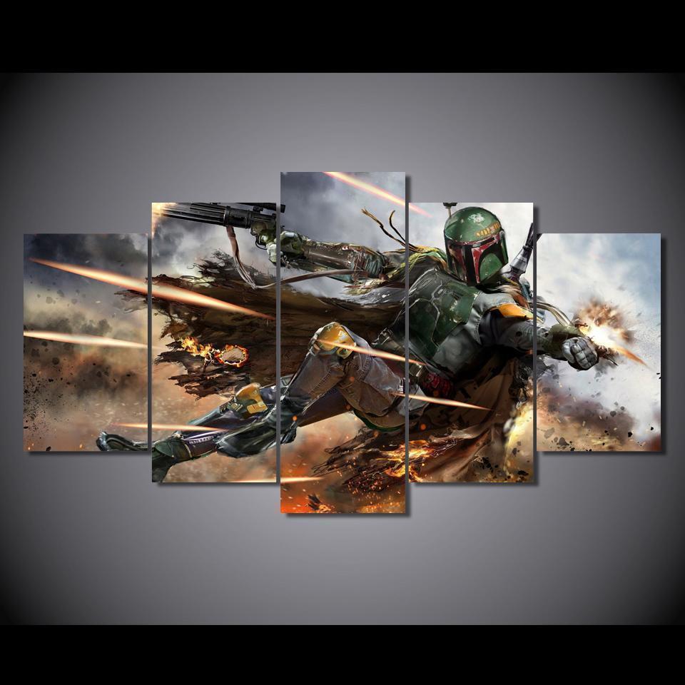 Star Wars Warrior Boba Fett Movie - 5 Panel Canvas Art Wall Decor Star Wars Warrior Boba Fett Movie - 5 Panel Canvas Art Wall Decor