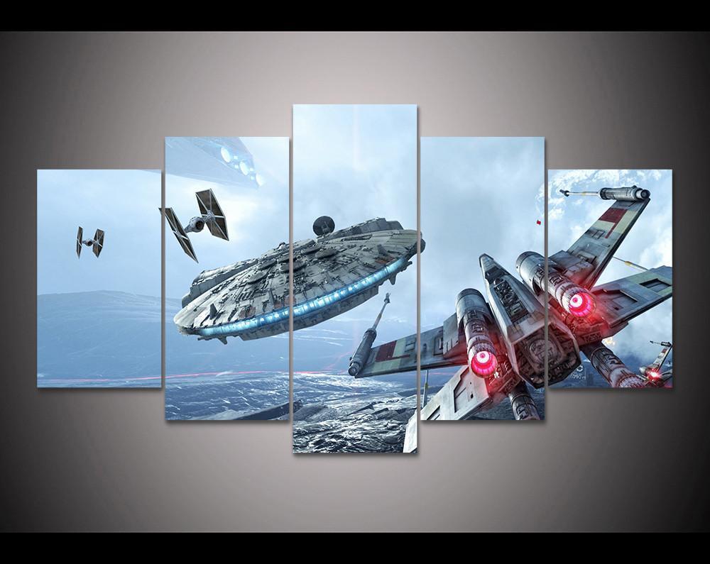 Star Wars X-wing Millennium Falcon Tie Fighter Movie - 5 Panel Canvas Art Wall Decor Star Wars X-wing Millennium Falcon Tie Fighter Movie - 5 Panel Canvas Art Wall Decor