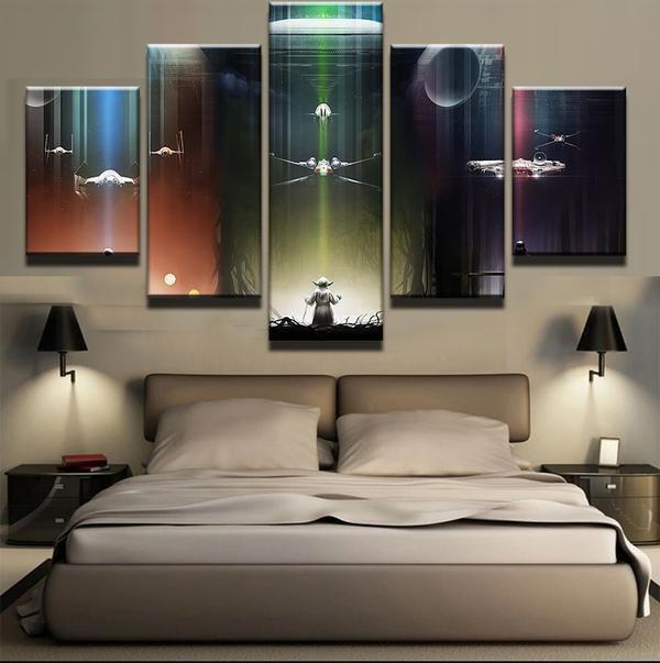 Star Wars Yoda Darth Vader Death Star Millennium Movie - 5 Panel Canvas Art Wall Decor Star Wars Yoda Darth Vader Death Star Millennium Movie - 5 Panel Canvas Art Wall Decor