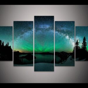 Starburst Over Aurora Borealis - Nature 5 Panel Canvas Art Wall Decor