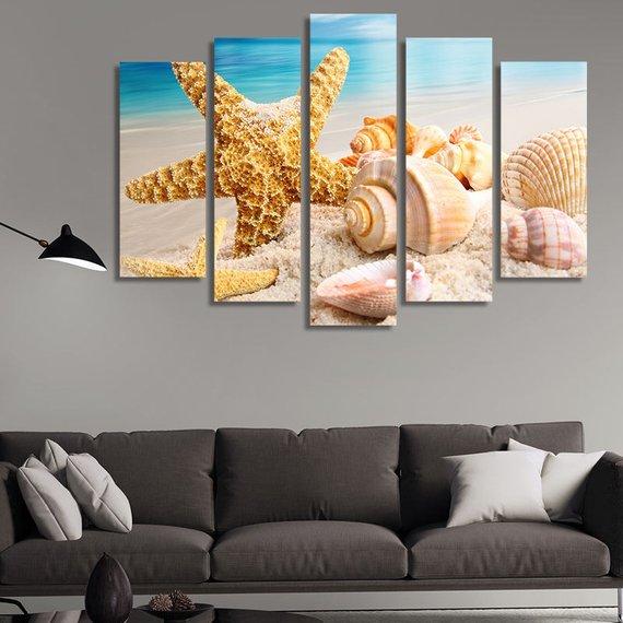 Starfish Seashell Sand - Space 5 Panel Canvas Art Wall Decor Starfish Seashell Sand - Space 5 Panel Canvas Art Wall Decor