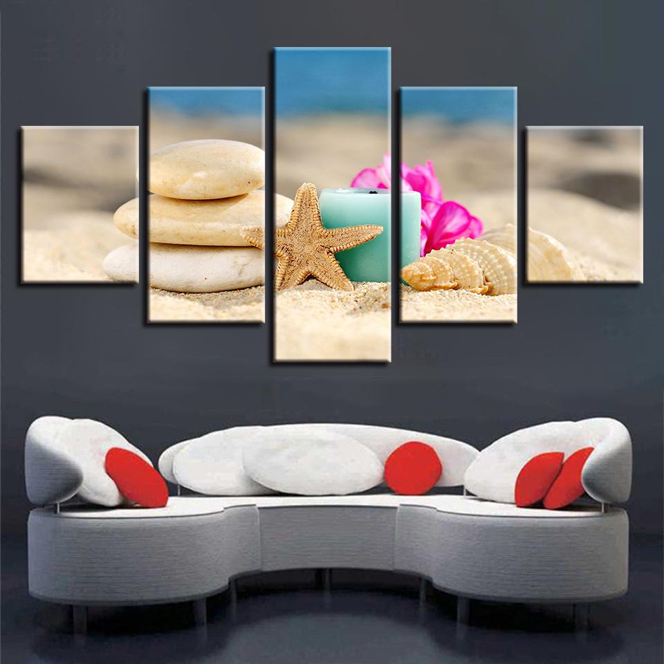 Starfish Shell 12 - Space 5 Panel Canvas Art Wall Decor Starfish Shell 12 - Space 5 Panel Canvas Art Wall Decor