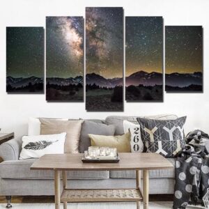 Starry Night Sky - Nature 5 Panel Canvas Art Wall Decor