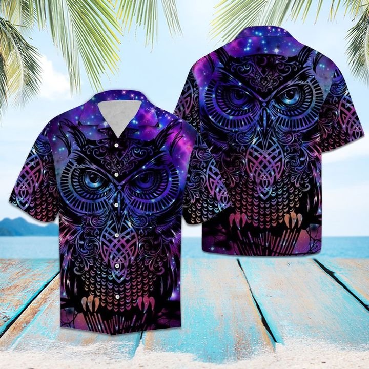 Starry Owl Hawaiian Shirt Summer Button Up Starry Owl Hawaiian Shirt Summer Button Up