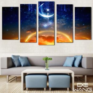 Starry Sky And Moon - Space 5 Panel Canvas Art Wall Decor
