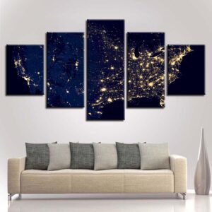 Starry Sky Map Of The World - Space 5 Panel Canvas Art Wall Decor