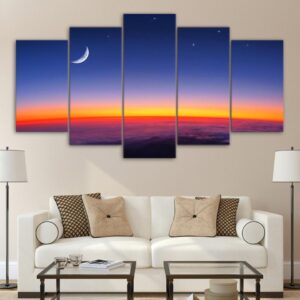 Starry sky Moon - Space 5 Panel Canvas Art Wall Decor
