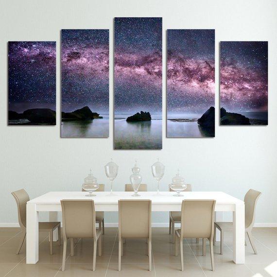 Stars In Sky Aurora Borealis - Nature 5 Panel Canvas Art Wall Decor Stars In Sky Aurora Borealis - Nature 5 Panel Canvas Art Wall Decor