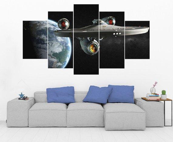 Starship Enterprise - Star Trek 1 - Movie 5 Panel Canvas Art Wall Decor Starship Enterprise - Star Trek 1 - Movie 5 Panel Canvas Art Wall Decor