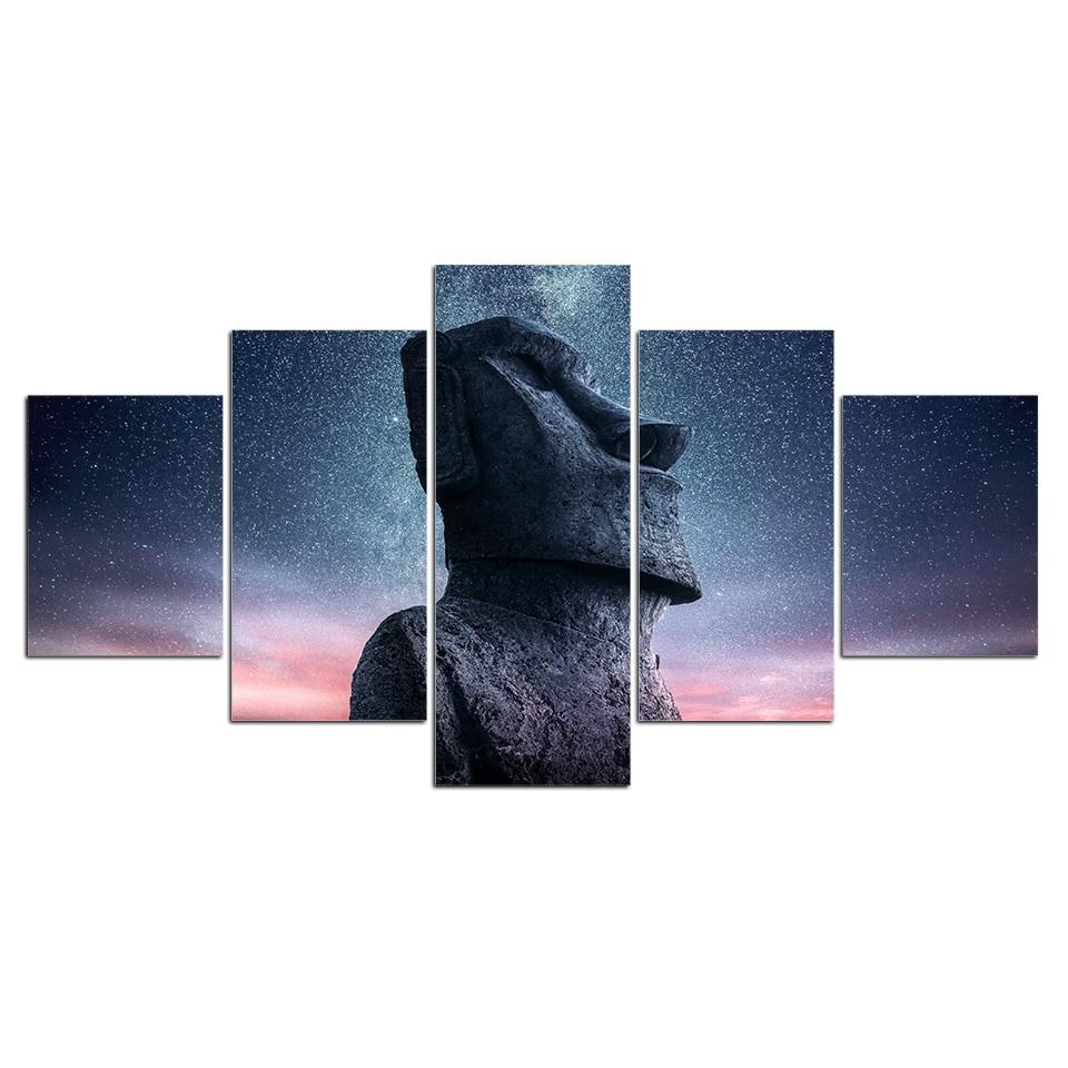 Statu Stone Rock Starry Sky - Religion 5 Panel Canvas Art Wall Decor Statu Stone Rock Starry Sky - Religion 5 Panel Canvas Art Wall Decor