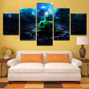 Statue Of Buddha Religion Buddhism Yoga Peace Relax - Religion 5 Panel Canvas Art Wall Decor