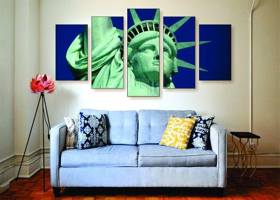 Statue Of Liberty 1 - Abstract 5 Panel Canvas Art Wall Decor Statue Of Liberty 1 - Abstract 5 Panel Canvas Art Wall Decor