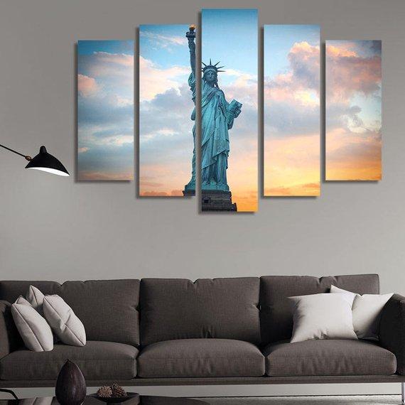 Statue Of Liberty In New York - Nature 5 Panel Canvas Art Wall Decor Statue Of Liberty In New York - Nature 5 Panel Canvas Art Wall Decor