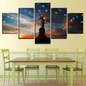 Statue Of Liberty Usa Flag Liberty - Abstract 5 Panel Canvas Art Wall Decor