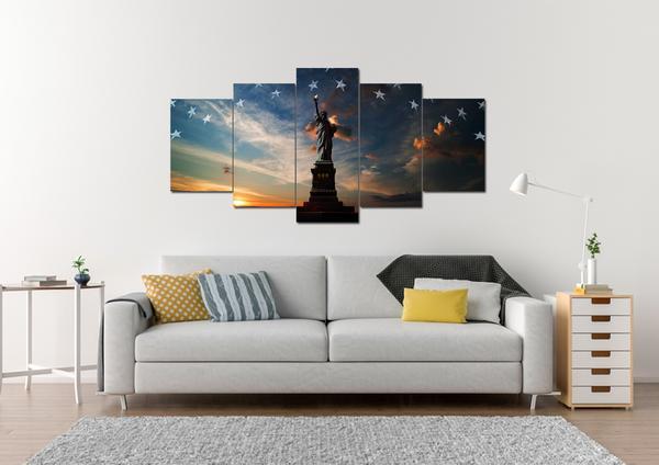 Statue Of Liberty With American Flag - Abstract 5 Panel Canvas Art Wall Decor Statue Of Liberty With American Flag - Abstract 5 Panel Canvas Art Wall Decor