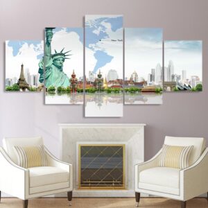 Statue of Liberty city - Nature 5 Panel Canvas Art Wall Decor