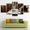 Steaming Hot Coffee And Coffee Beans - Nature 5 Panel Canvas Art Wall Decor