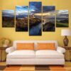 Steep Cliff Lighthouse Sunset - Nature 5 Panel Canvas Art Wall Decor