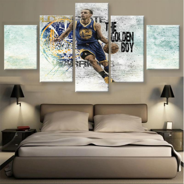 Stephen Curry The Golden Boy Basketball Star Celebrity - 5 Panel Canvas Art Wall Decor Stephen Curry The Golden Boy Basketball Star Celebrity - 5 Panel Canvas Art Wall Decor