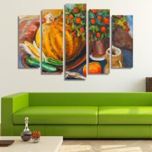 Still Life With Pumpkin - Abstract 5 Panel Canvas Art Wall Decor