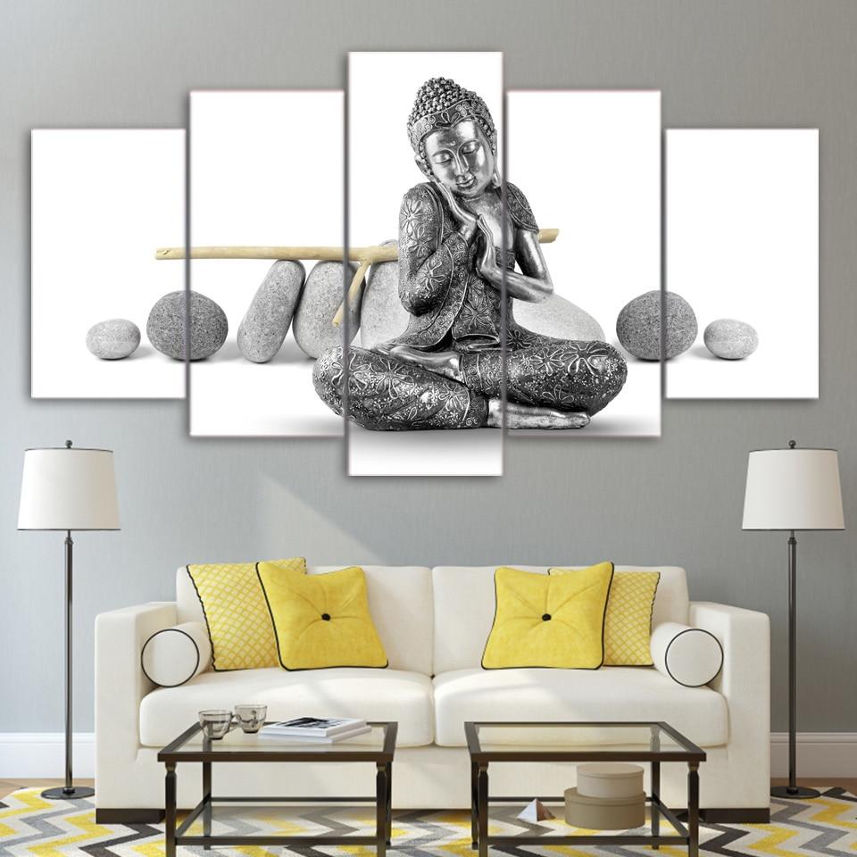 Stone Buddha 03 - Religion 5 Panel Canvas Art Wall Decor Stone Buddha 03 - Religion 5 Panel Canvas Art Wall Decor