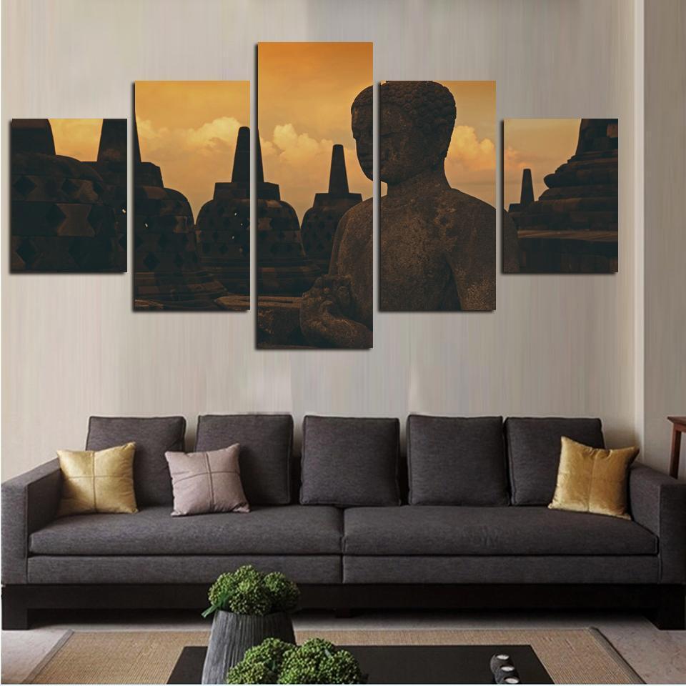 Stone Buddha Buddhism Sunset - Religion 5 Panel Canvas Art Wall Decor Stone Buddha Buddhism Sunset - Religion 5 Panel Canvas Art Wall Decor