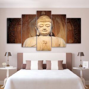Stone Buddha statue 05 - Religion 5 Panel Canvas Art Wall Decor