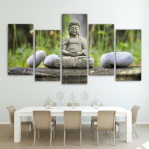 Stone Buddha statue 99 - Religion 5 Panel Canvas Art Wall Decor