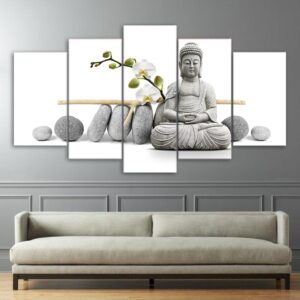 Stone Buddha statue - Religion 5 Panel Canvas Art Wall Decor
