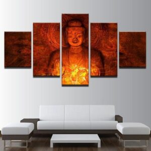 Stone Buddha - Religion 5 Panel Canvas Art Wall Decor
