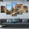 Stone Cliff Retro Building - Nature 5 Panel Canvas Art Wall Decor