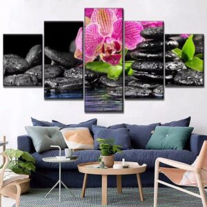 Stone Therapy Reiki Beauty Spa - Nature 5 Panel Canvas Art Wall Decor