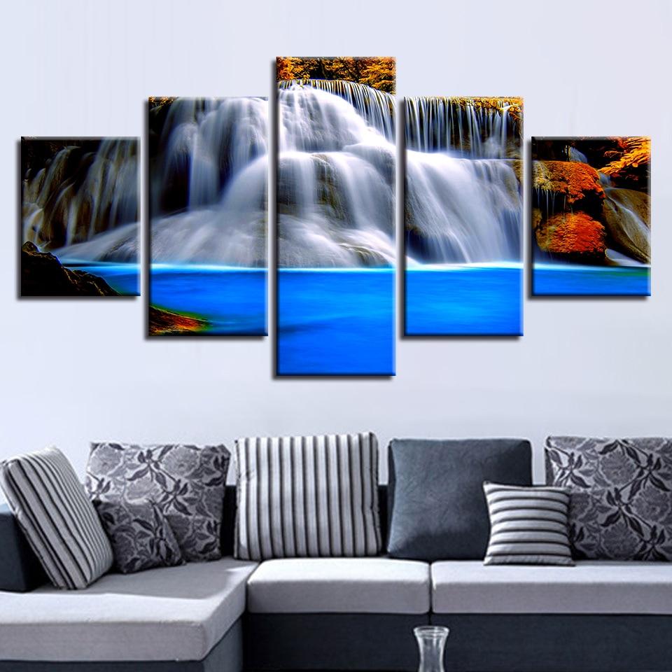 Stone Waterfall Beautiful 2 - Nature 5 Panel Canvas Art Wall Decor Stone Waterfall Beautiful 2 - Nature 5 Panel Canvas Art Wall Decor