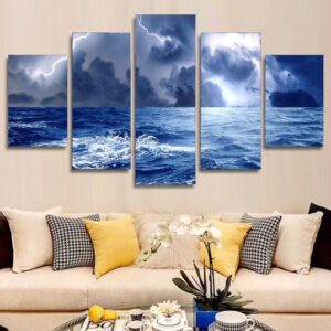 Storm Lightning 1 - Nature 5 Panel Canvas Art Wall Decor