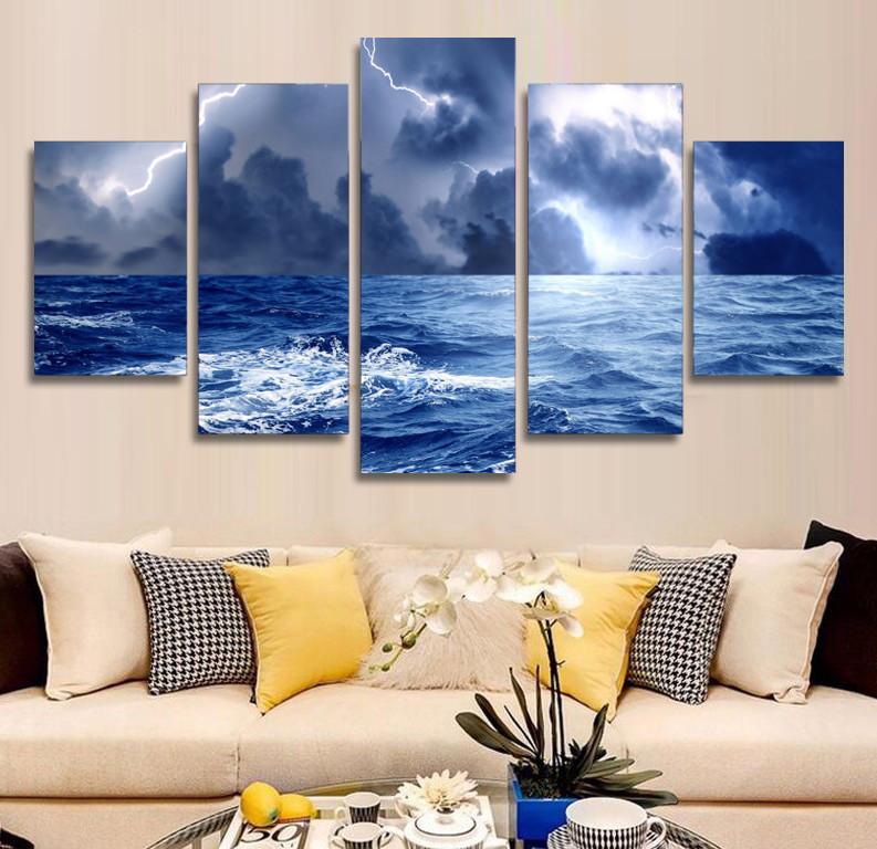 Storm Lightning - Nature 5 Panel Canvas Art Wall Decor Storm Lightning - Nature 5 Panel Canvas Art Wall Decor