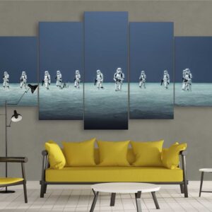 Storm Trooper Battle In Rogue One - Sport 5 Panel Canvas Art Wall Decor