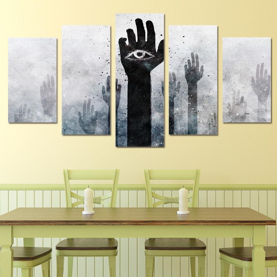 Strange Eye Hands Rise - Abstract 5 Panel Canvas Art Wall Decor Strange Eye Hands Rise - Abstract 5 Panel Canvas Art Wall Decor