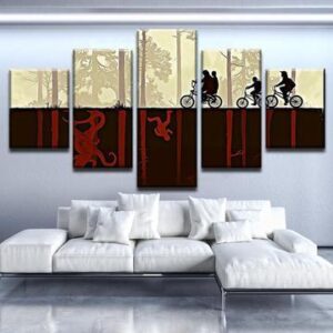 Stranger Things Biking Upside Down - Abstract 5 Panel Canvas Art Wall Decor
