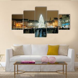 Strasbourg Christmas Tree Erected In Place Kleber - Nature 5 Panel Canvas Art Wall Decor