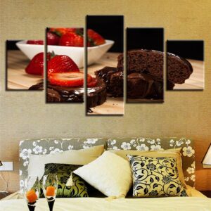 Strawberry And Cake - Kitchen 5 Panel Canvas Art Wall Decor