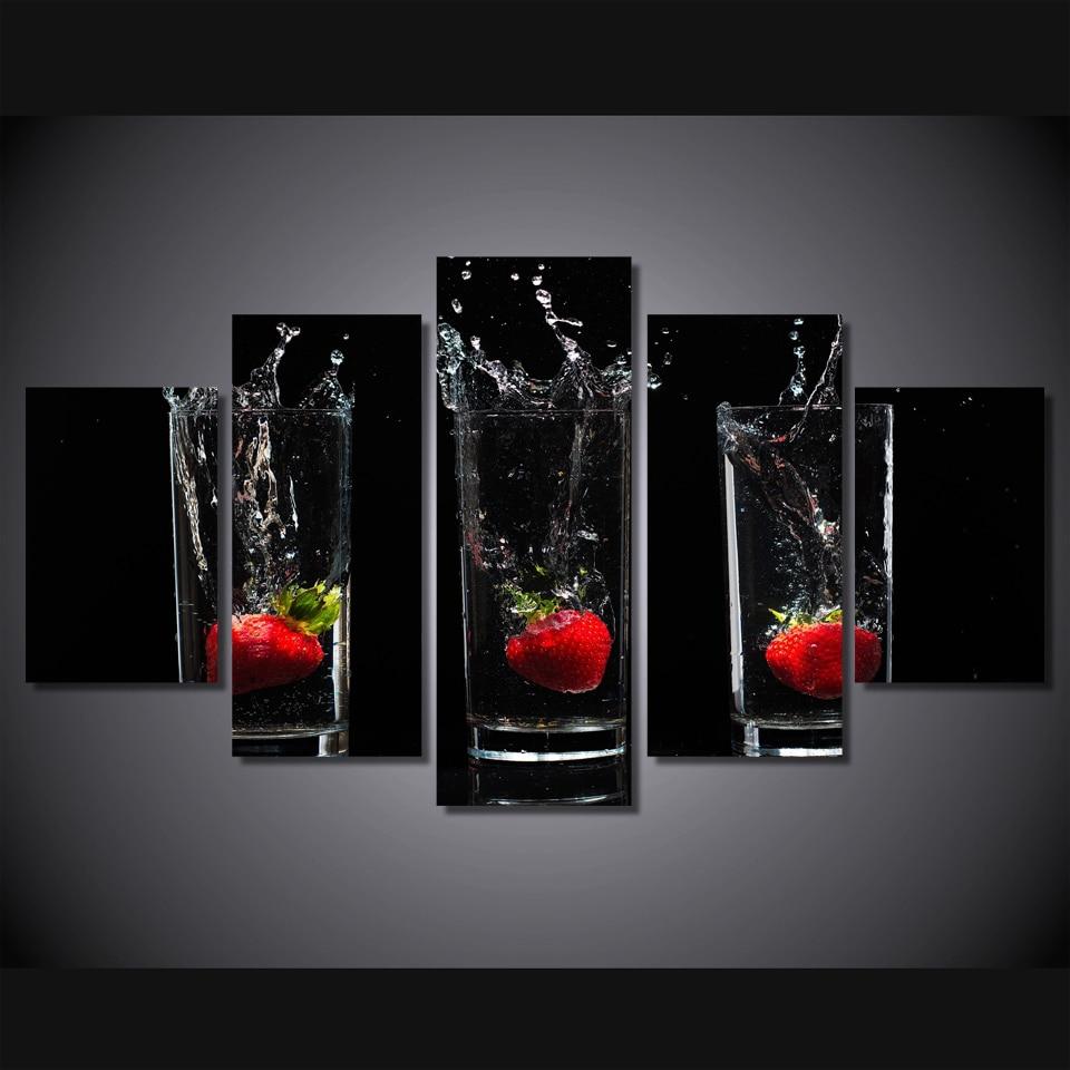 Strawberry Cup - Nature 5 Panel Canvas Art Wall Decor Strawberry Cup - Nature 5 Panel Canvas Art Wall Decor