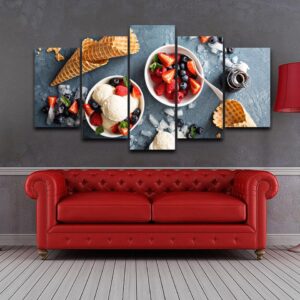 Strawberry Ice Cream Cold Snacks - Kitchen 5 Panel Canvas Art Wall Decor