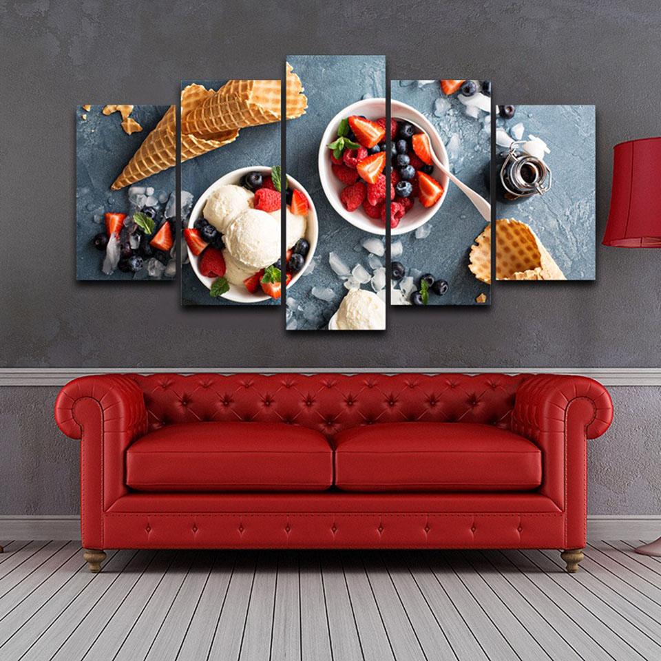 Strawberry Ice Cream Cold Snacks - Kitchen 5 Panel Canvas Art Wall Decor Strawberry Ice Cream Cold Snacks - Kitchen 5 Panel Canvas Art Wall Decor