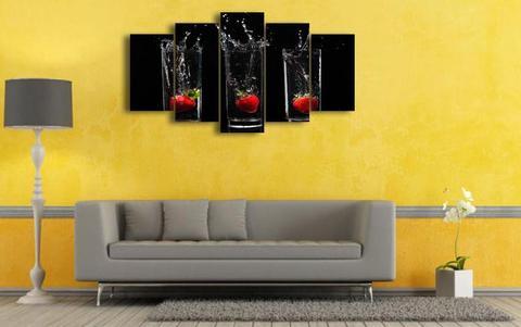 Strawberry In Glass - Abstract 5 Panel Canvas Art Wall Decor Strawberry In Glass - Abstract 5 Panel Canvas Art Wall Decor